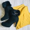Ankle Boots Black Suedette with Faux Fur Trim - Image 2
