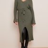 Knitted Dress with Belt Khaki