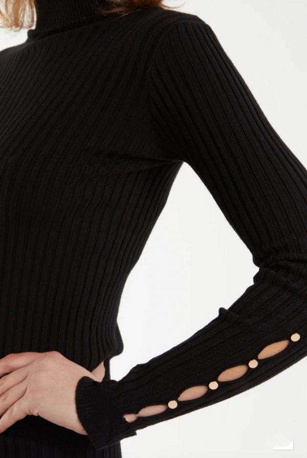 Roll Neck Bodycon Knit Dress Black